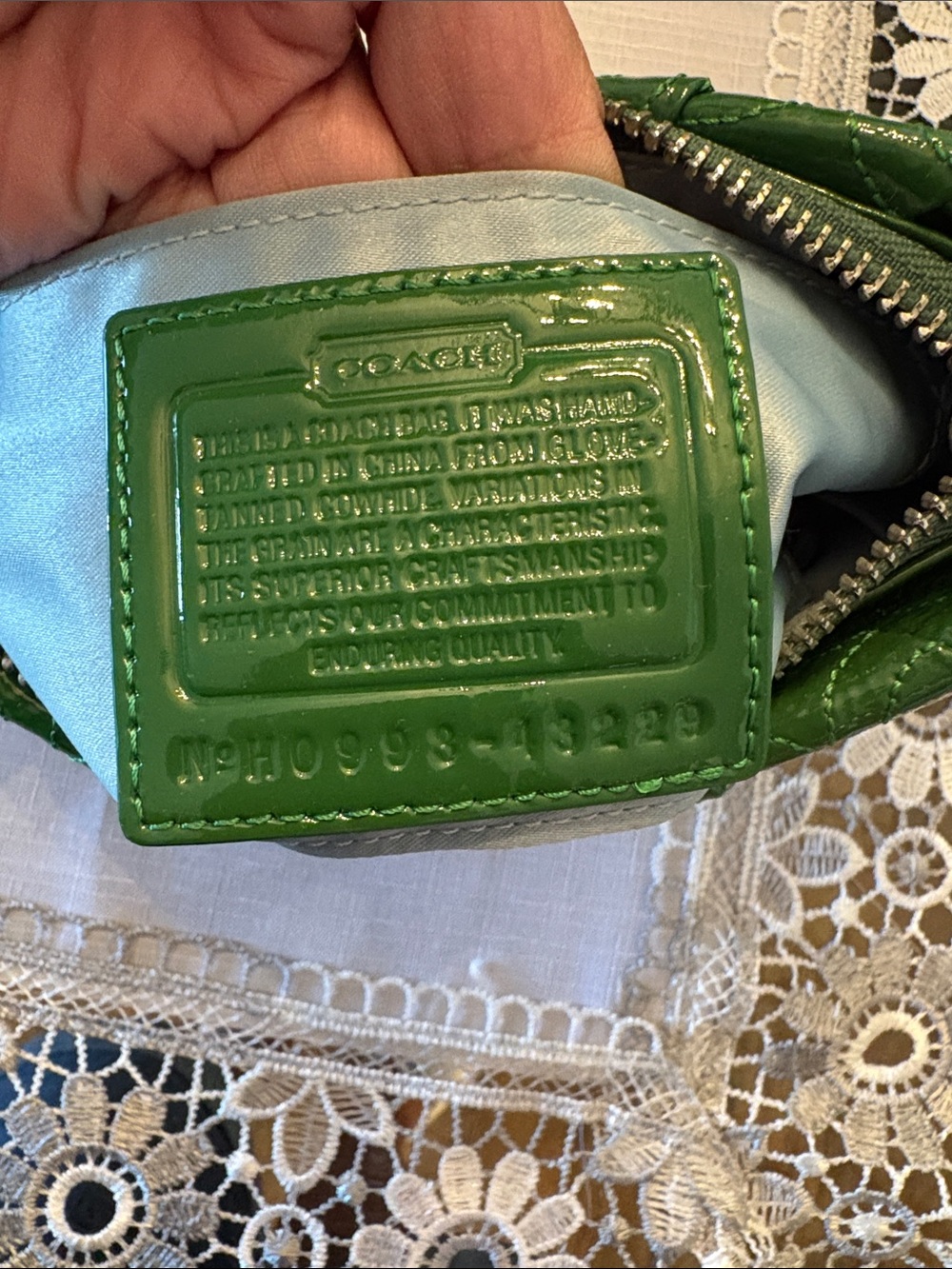 Coach Quilted Patent Leather Green Wristlet with Strap - Picture 6 of 7